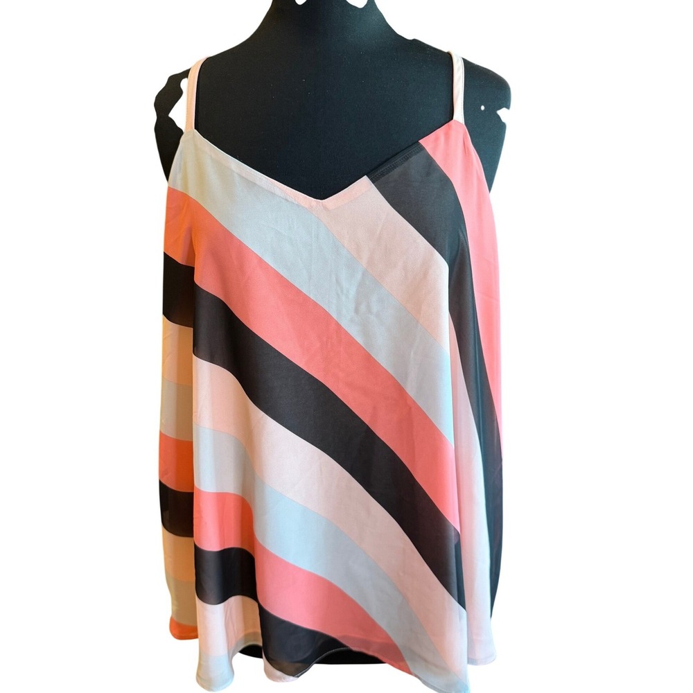 NWT Torrid Sophie Chiffon Swing Cami Pink Stripe 1X Flowy Sleeveless Tank